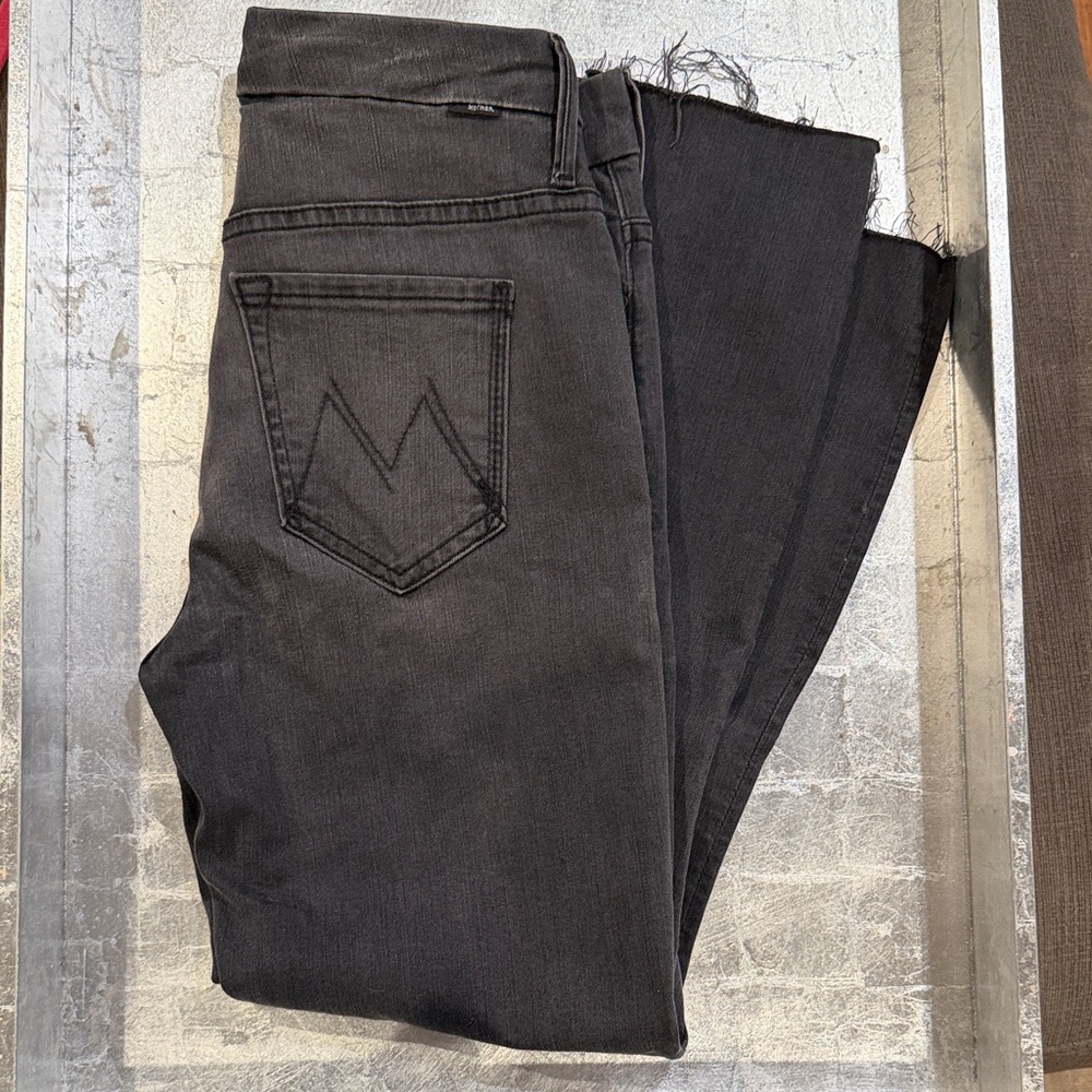 Mother The Looker Ankle Faded black Skinny Jeans fray hem Women's Sz 25